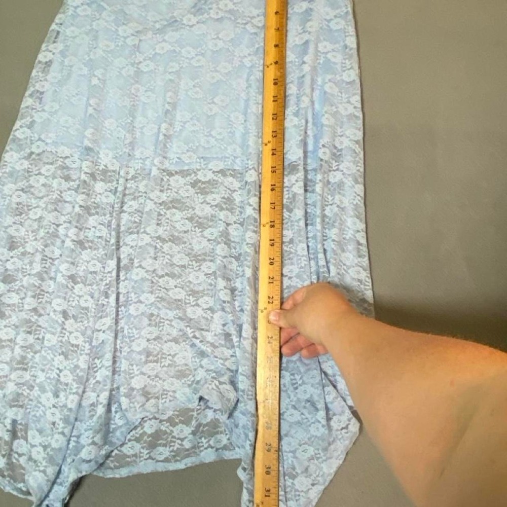 NWOT! Lace Stretch Maxi Midi Skirt Handkerchief Hem blue - Picture 4 of 7